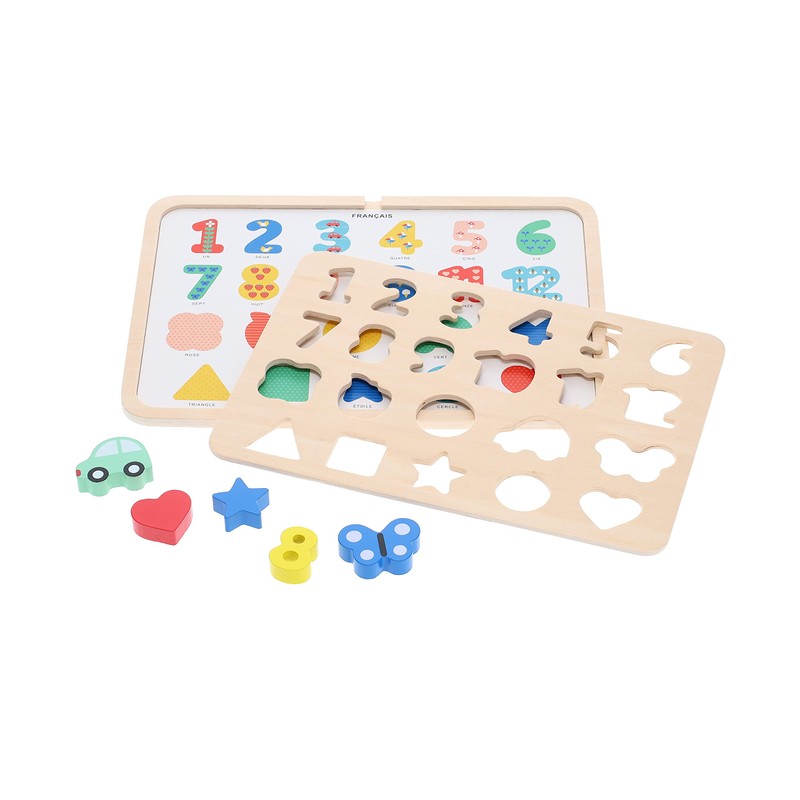 Petit Collage Multi-Language Numbers + Shapes + Colors Wooden Tray