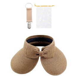 ZGDEIWGF 1 Women Beach Hat, 1 Storage Bag, 1 Hat Clip, Summer Ladies Straw Hat, Women's Sun Hat, Wide Brimmed Hat, dark brown