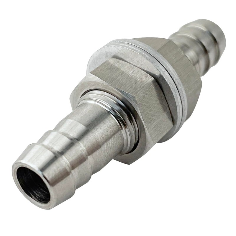 3/8" Hose Barb Thru-Bulk Bulkhead Straight Hex Union 304 Stainless