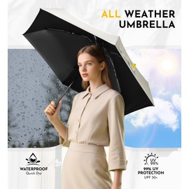 LILAC Travel Mini Umbrella Compact Small & Lightweight, UV Rain Protection, Pocket-Sized Folding Umbrellas with Quickdraw & Case for Men Women & Kids Backpack (White) - 1 Pack