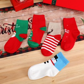 DEARMAMY 5 Pairs Christmas Socks Christmas Warm Winter Cotton Socks Unisex Christmas Pattern Socks Cotton Kid Socks for Boys Girls