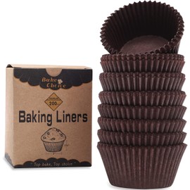 Bake Choice 200pcs Standard Brown cupcake liners for baking,food-grade cupcake wrappers, grease-proof parchment muffin liners for Christmas decorations