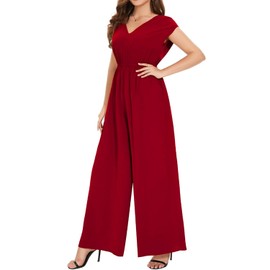 Coloody Women's Long Jumpsuit Elegant Summer Sleeveless Crew Neck Jumpsuit Trouser Suit Romper Wide Leg Playsuit, W red