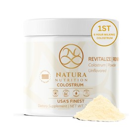 Natura Bovine Colostrum Powder – 25% All-Natural IgG – First Milking, Grass-Fed, Organic Practices – Immune, Gut & Recovery Support – Skin & Hair Health – Unflavored – 30 Servings - USA Sourced