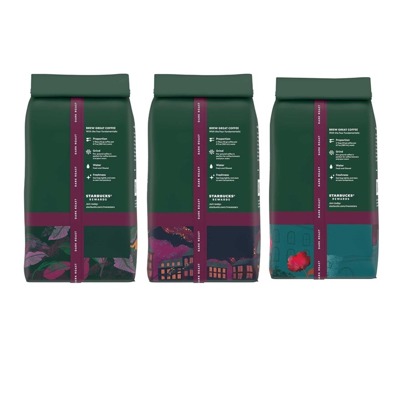 Starbucks Dark Roast Whole Bean Coffee, Variety Pack, 3 bags