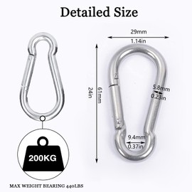 Senshuomy Stainless Steel Carabiner Spring Snap Hook - 304 Stainless Steel Heavy Duty Clips, Carabiner Outdoor, Spring Snap Hook (6)