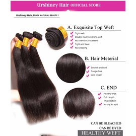 Urshiney Straight Bundles Human Hair Double Weft Brazilian Hair Bundles Real Human Hair Natural Color Straight Weave Bundles Human Hair 3 Bundles Straight 300g 16 16 16 Inch