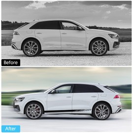 Car Bonnet Strip Sticker, Car Racing Body Side Stripes Sticker Skirt Roof Hood Bumper Strip Sticker Vinyl Strip Decoration for Cars SUV Truck Off-Road Vehicles, Black