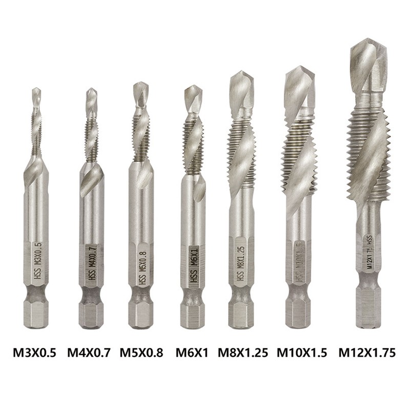 7Pcs Tap Set 1/4 Hex Shank Metric Drilling and Tapping