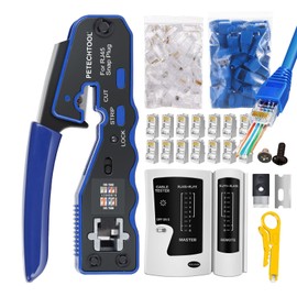 RJ45 Crimp Tool Kit Pass Through Ethernet Crimper Cat6 Cat5 Cat5e Crimping Tool with Network Cable Tester, 50PCS Cat6 RJ45 Connector and 15 PCS Shielded RJ45 Connector, 50PCS Cover Boots