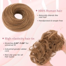 SEGOHAIR Messy Bun Hairpiece Human Hair Scrunchies Hairpieces for Women Hair Bun Extensions Ponytail Updos #6 Light Brown