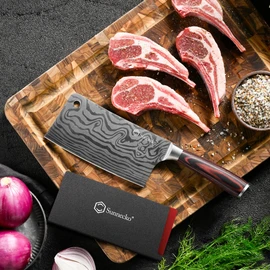 Sunnecko 7 Inch Cleaver Knife, High Carbon Stainless Steel Chinese Cleaver with Wooden Handle,Razor Sharp Meat Cleaver for Home and Kitchen
