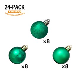 XmasExp 24ct Mini Christmas Ball Ornaments Shatterproof Christmas Ornaments Set Decorations for Xmas Tree Balls 30mm/1.18" (Malechite Green)