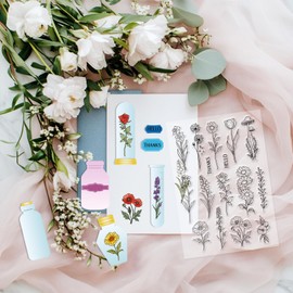 GLOBLELAND Daffodil Clear Stamps for Card Making Flowers Butterfly Silicone Clear Stamps Bouquet Transparent Stamps Seal for DIY Scrapbooking Embossing Photo Album Decor