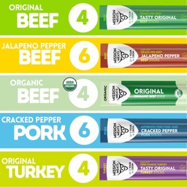 Mission Meats Variety Pack with Certified Organic Beef, Grass Fed, Free Range Turkey, and Cracked Pepper Pork – Gluten & Sugar Free, Whole 30 & Paleo Friendly, Delicious and Family Friendly (24 Count)
