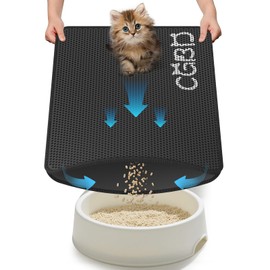 CGBD Cat Litter Mat - Double Layer Honeycomb Design Litter Trapping Mat, Urine-Proof & Non-Slip, Easy Clean Waterproof Litter Box Mat, Kitten Supplies and Essentials, 24x18 inch, Black