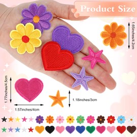 30 PCS Colorful Flower Iron on Patches, Heart and Star Applique Patches for Clothing, DIY Embroidered Patches, Sew on Embroidered Applique Sewing Patches for Jackets, Jeans, Backpacks
