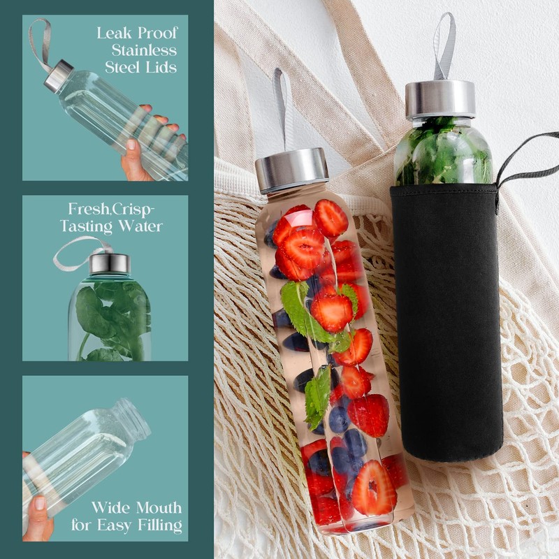 Kitchen Lux 32 oz Glass Water Bottle Set of 4
