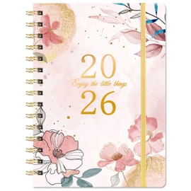 2026 Diary - 2026 A5 Diary Week to View, January 2026 - December 2026, Beautiful Watercolor Flowers, Twin-Wire Binding, Hard Cover, Elastic Closure, 21.5 x 15.5 x 1.5 cm