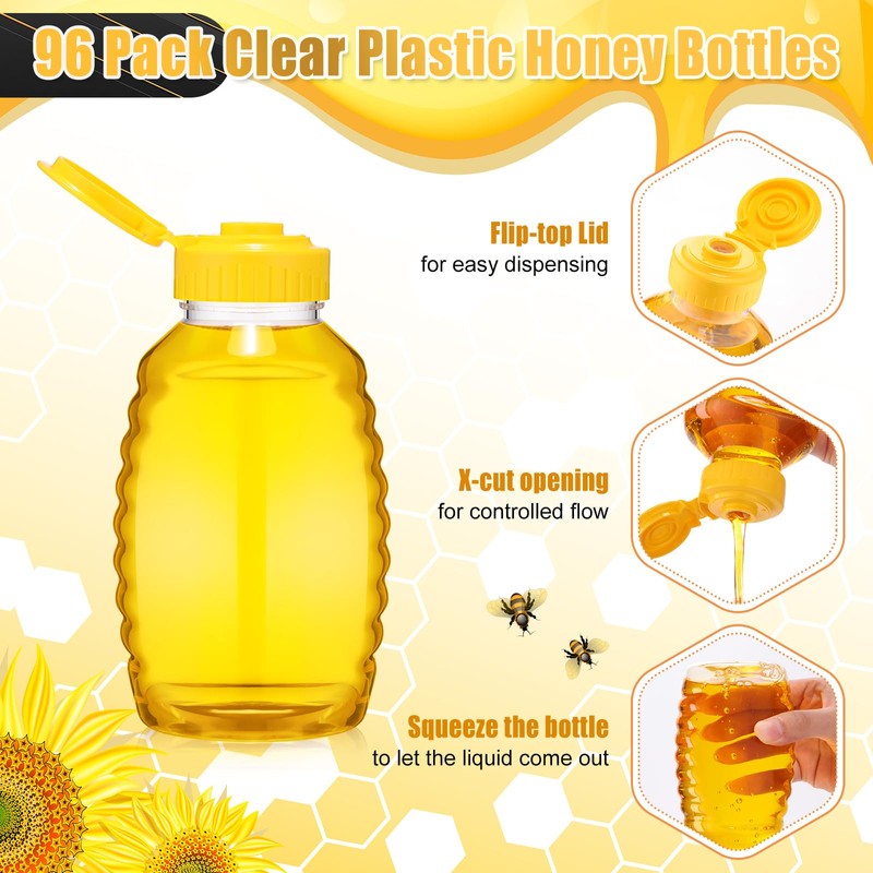 Tioncy 96 Pcs 8oz Plastic Honey Squeeze Bottles Bulk Honey