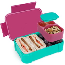 FANCILLA Easy Lunchable Snack Containers with Removable Compartment - Reusable Bento Snack Boxes Containers for School, Work, and Travel, Dishwasher Safe, BPA-Free Materials (Rose Red)