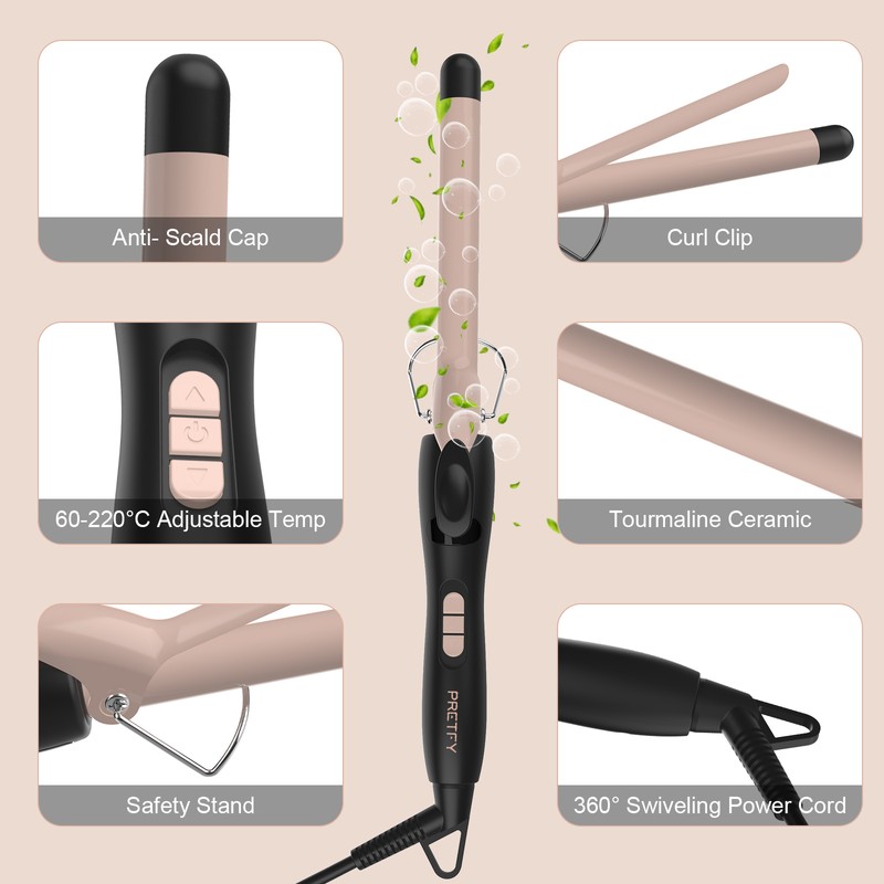 Pretfy Curling Tongs, 19mm Hair Curler Small Curling Iron Adjustable