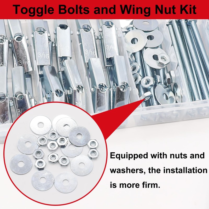 Bemaka 92Pcs 3/16 Inch Toggle Bolts for Drywall, Butterfly Anchors