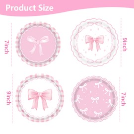 SKTMH 40Pcs Pink Bow Party Supplies 7In Pink Bow Plates Bows Birthday Party Plates Pink Bows Tableware Dinnerware for Girls Birthday Bachelorette Bridal Engagement Wedding Party Decor