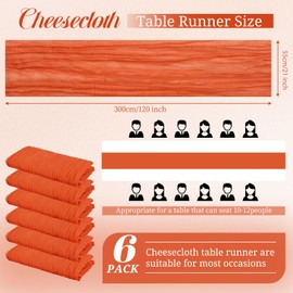 6 Pack Cheesecloth Table Runner, 10Ft Boho Gauze Table Runner 21×120 Inch Rustic Romantic Long Table Runner for Wedding Party Bridal Shower Thanksgiving Christmas Decoration(Orange)
