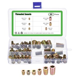 sourcing map 80Pcs 6 Sizes M4/M5/M6/M8/M10 Threaded Inserts Nuts, Zinc Alloy Hex Screw Inserts Bolt Assortment, Metric Bolt Fastener Hex Socket Drive Tool Kit for Wood Furniture