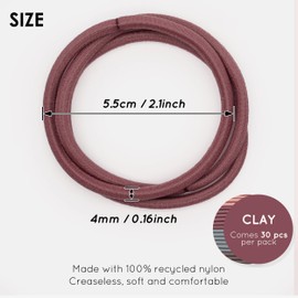 Qooocy No Damage Elastic Hair Ties, 4mm Thick Rubber Bands for Women & Kids, Perfect for Ponytails, Braids & All Hair Types, 30 PCS, Clay