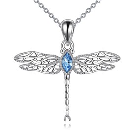 Hancock Sterling Silver Dragonfly Pendant Necklace for Women Mom Turquoise Moonstone Animal Jewelry Gifts (Cubic Zirconia)