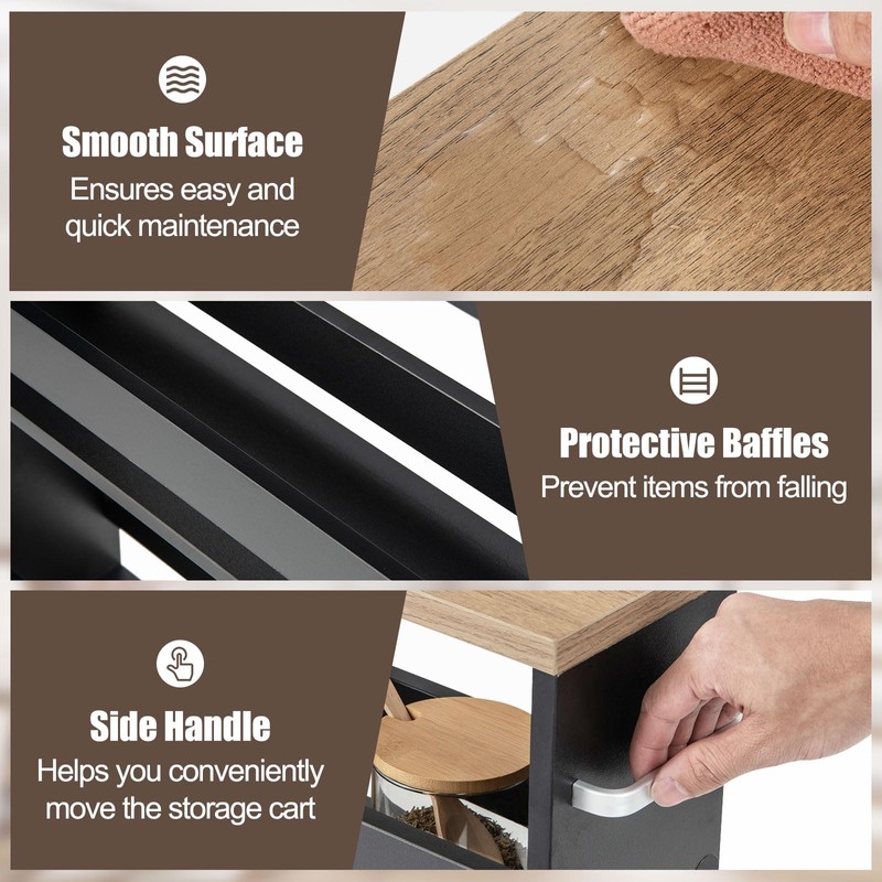 Giantex Kitchen Slim Storage Cart - 4 Tier Rolling Side