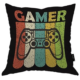 Beabes Throw Pillow Cover 18"X18"Gamer,Hippie Joysticks Game Pad Pattern Square Pillow Covers Cotton Linen Cushion Case for Home Office School for Men/Women/Boys/Girls