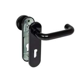 Hörmann FS Wechselgarnitur D-110 Short Plate PZ, Plain Bearing Knob K-130, Polyamide Black (Fire Protection Handle Set for Fire Door / Multi-Purpose Door H8-5 / Quadro / MZ/OD) 454685