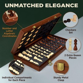 2 in 1 Magnetic Chess Set & Checkers Board Game for Adults and Kids - 15" Chess Tournament Chessboard with Magnetic Pieces - Free E-Book with Chess Puzzles