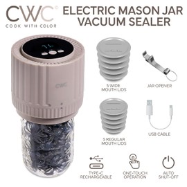 COOK WITH COLOR Electric Mason Jar Vacuum Sealer – Freshness Preserver for Food Storage, Easy-to-Use with One-Touch Operation, Greige