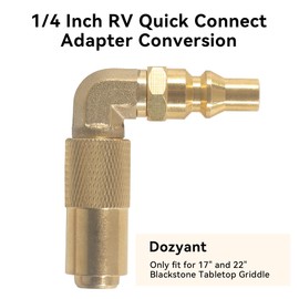 1/4 Inch RV Quick Connect Adapter Conversion Fitting Elbow - Brass Low Pressure Propane Adapter for Blackstone 17" & 22" Tabletop Grill, Portable Gas Griddle Camping Accessories