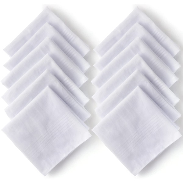Landisun Men's Handkerchiefs Soft White Pure Cotton Hanky