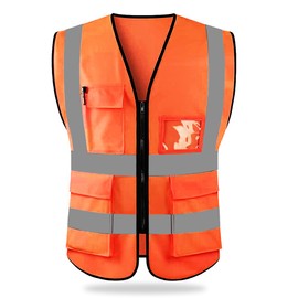 HYCOPROT Safety Vests High Visibility Reflective Vest Executive Manager Jacket Zip 2 Band Brace, orange