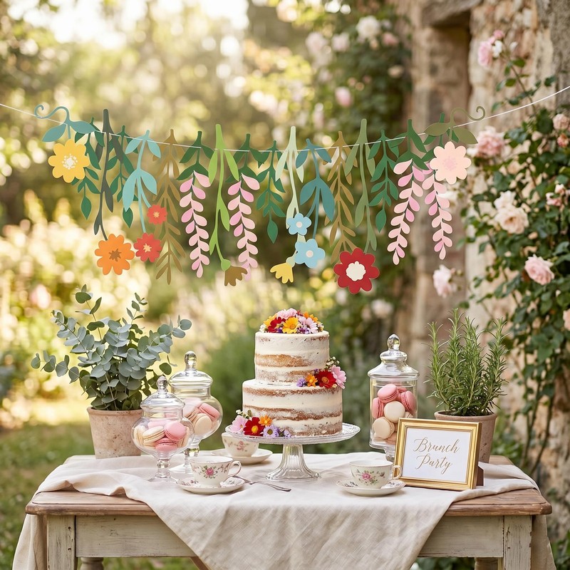 2 Pcs Flower Banner with Paper Flower Fans, Floral Garland