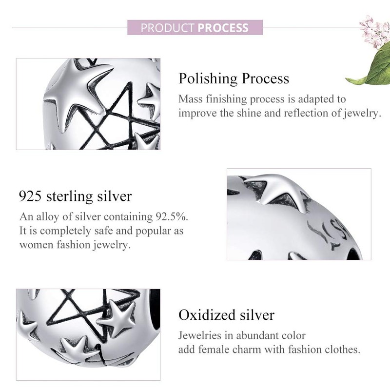 Genuine 925 Sterling Silver Starry Sky Star Charm for Original