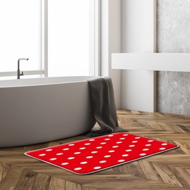 EDOMGNIH Polka Dot Bath Mat Vintage Doodle Red White Polka Dots Geometric Fashion Bathroom Decor Microfiber Memory Foam Backing Bath Rugs,18x30 Inch