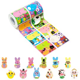 Haooryx 600pcs Make A Easter Buuny Scene Sticker Rolls Make Your Own Cute Easter Eggs Chicks Buuny Peeps DIY Sticker Decals Cartoon Mix and Match Easter Theme Animals Sticker for Easter Party Decor