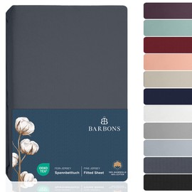 BARBONS Fitted Sheet 90 x 200 cm - 100% Cotton Fitted Sheet, Oeko-Tex Certified, Jersey Bed Sheet, Fitted Sheet, Mattress Height up to 25 cm (Dark Grey - 90 x 200)