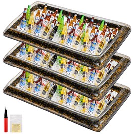 HBlife 3 PCS Inflatable Serving Bar, Inflatable Buffet Cooler for Party, BBQ, Luau, Salad Ice Tray Food Drink Containers with Drain Plug and 1 Hand Air Pump,