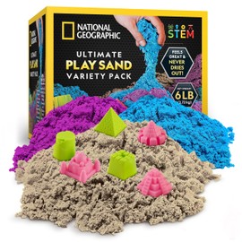 National Geographic 6 Lb. Moon Sand Combo Pack - 2 Lbs. Each of Blue, Purple and Natural Play Sand with Castle Molds - A Fun No Mess Sensory Activity (Amazon Exclusive)