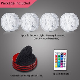 Dobertry Bathroom Vanity Lights Wireless, Battery Powered Operated Waterproof Led Light for Shower Spa Bath Room Over Mirror Wall Ceiling Light, Remote Control Multi Color Changing, RGB, 4PCS