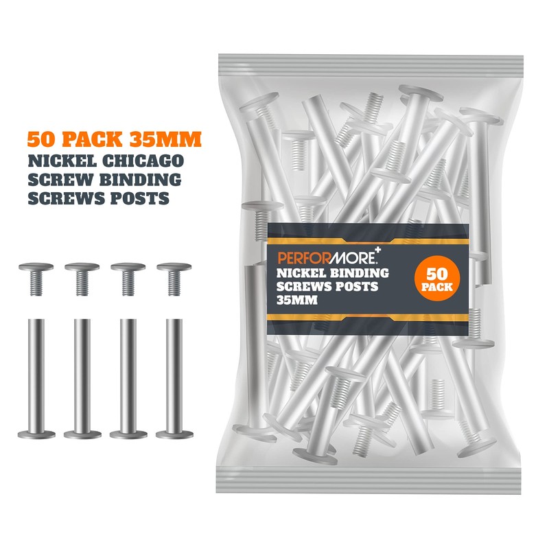 50 Pack of Chicago Screw Post Binding Screws, 35mm Nickel