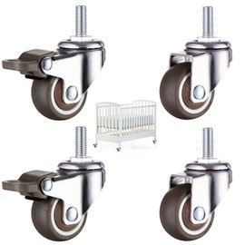 Pack of 4 Swivel Castors for Furniture M8 Castors with Brakes Furniture Castors Small Non-Slip Rubber Castors M8 x 25 mm, 2 with Brakes + 2 Without Brakes, 360° Rotatable, 40 kg Load Capacity,